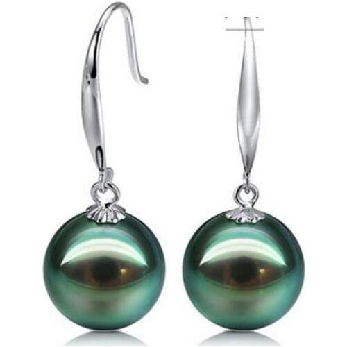A pair 11-12mm Natural tahitian black peacock pearl earring
