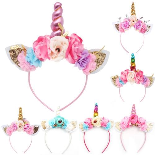 Christmas Unicorn Horn Kids Flower HairBand Headband Party Fancy Dress Costume Magical Headbands