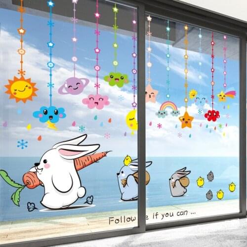 [SHIJUEHEZI] Cartoon Rabbits Animals Wall Sticker DIY Clouds Hangings Wall Decals for Kids Bedroom Baby Room Home Decoration