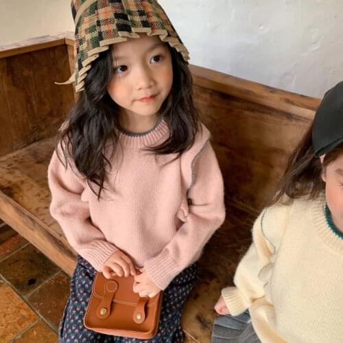 Girls Sweater Babys Coat Outwear 2021 Vintage Plus Velvet Thicken Warm Winter Autumn Knitting Scoop Jacket Childrens Clothing