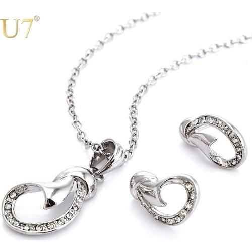 U7 Trendy Design Necklace Earrings Set Women Jewelry Gift Items Gold Color Rhinestone Crystal Jewelry Sets Wholesale S360