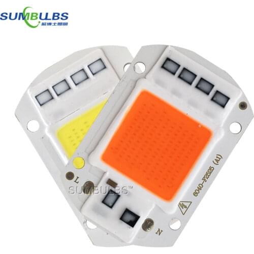 Sumbulbs 20W 30W 50W Smart IC 110V 220V AC COB LED Light Source Plant Grow LED Light Chip On Board Warm Cold White Red Lamp Bulb