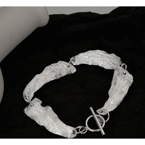 European wind heavy industry luxury handmade S925 sterling silver ladies silver leaf texture bracelet personalized birthday gift