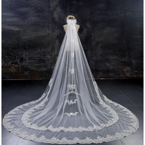 High-end custom 2t Cathedral Lace Bridal Veil Wedding Veil White Ivory Applique Veil and Comb