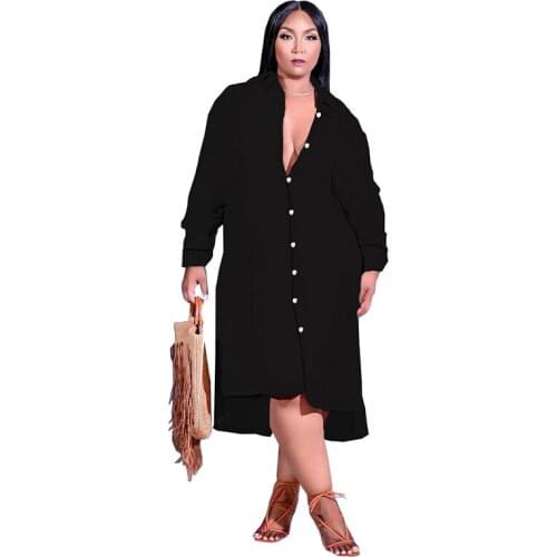 Plus size 5XL irregular lapel shirt Single-breasted loose long dress for women casual street wear trendy new arrival wholesale
