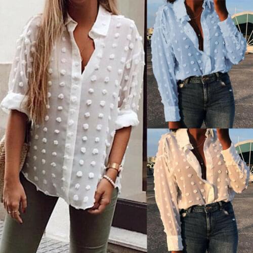 Womens Chiffon Blouse Dames blusa feminina Tops and Blouses Ladies Elegant Long Sleeve chemise femme Polka Dot Loose OL Shirt