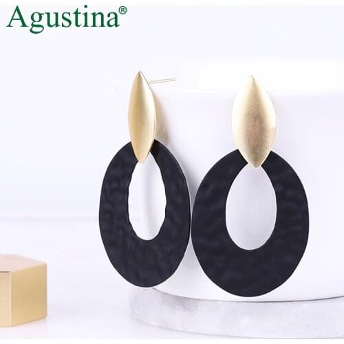 Agustina women drop earrings fashion jewelry black earrings metal circle long earrings geometry dangle earring boho wholesale