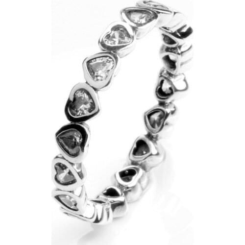 Authentic 925 Sterling Silver Stackable Engagement Zircon Heart Connected Ring For Women Fashion Original Jewelry Gift