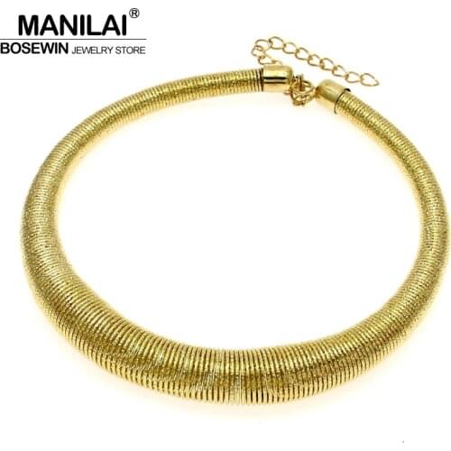 MANILAI Fashion Shining Spring Metal Neck Fit Torques Collar Chokers Women Party Wear Statement Necklace Design Punk Jewelry