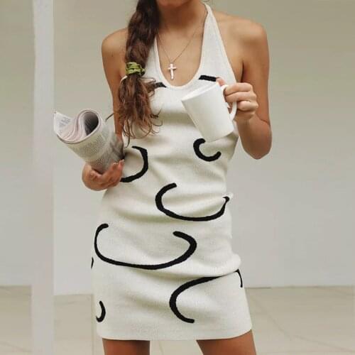 2021 Summer Knitting Halter Sexy Mini Dress for Women Sleeveless Backless Sweaters Dresses Outfits Bodycon Dress