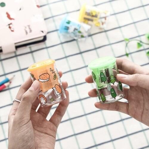 1pc Color Random Mini Portable Plastic Bucket Shape Double Hole Pencil Sharpener Cutter Student Kids Gift Stationery Supply