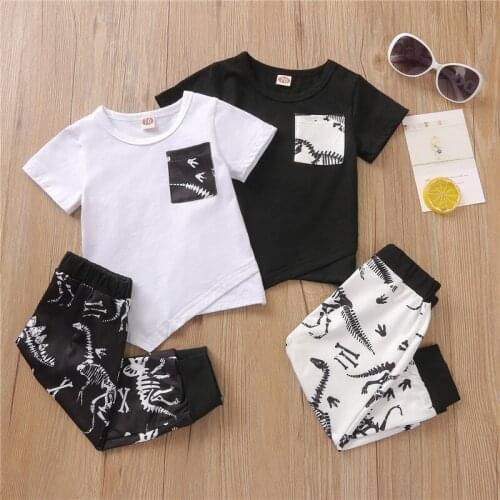 2021 Baby Boys Clothes Girls Short Sleeve Tops Printed Pattern Pants Dinosaur Outfits Clothing Chid Girl Set