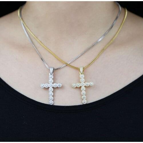 2021 High quality iced out bling 5A cubic zirconia Trendy cross pendant box chain necklace for hip hop women jewelry wholesale