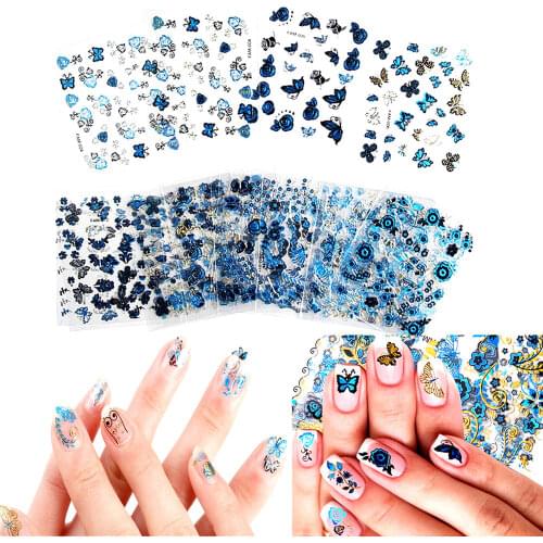 Gold Blue nail art stickers 30pcs 3D Nail Art sticker Butterfly Nail Stickers Wraps (NTL-D) Cute Nail Stickers for Kids