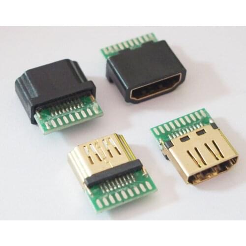 5set/lot Gold Plated HDMI A Type Female Socket with PCB Board Solder Type with plastic shell