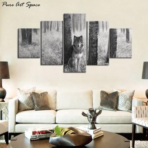 5 Panel Wall Art Watchful Wolf Eyes In The Wild Prints On Canvas The Picture Animal Pictures Oil For Home Modern Decoration