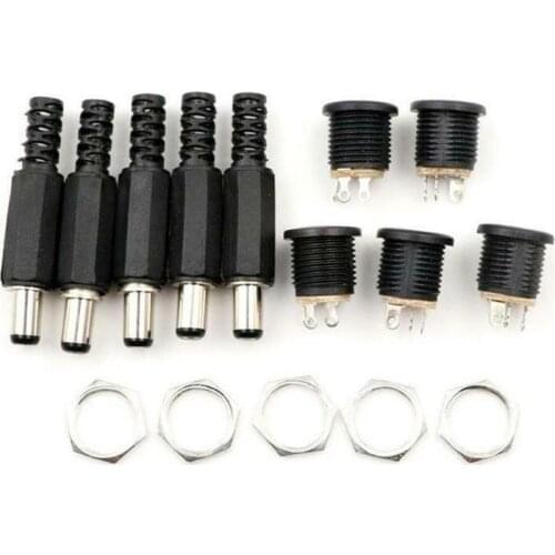 5Pairs 12V 3A 5.5 x 2.1mm Plastic Male Plugs DC022 DC Power Socket Female Jack Screw Nut Panel Mount Connector 5.5*2.1MM