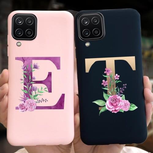 Alphabet Letter Name Flower Silicone Phone Cases For Samsung A12 Case Soft TPU Back Cover For Coque Samsung Galaxy A12 SM-A125F