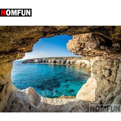 HOMFUN 5D Diamond "Cave seascape" Diamond Embroidery Full Round/ Square Diy Diamond Painting Cross Stitch Home Decor A27636