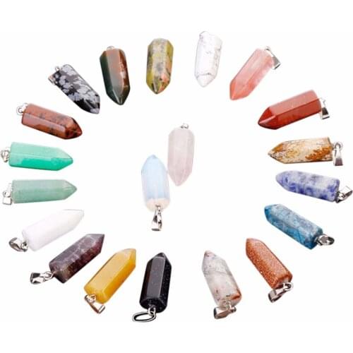 Charms Wholesale 50pcs Lot Natural Hexagonal Bullet Stone Pendants Women Gift For DIY Jewelry Making