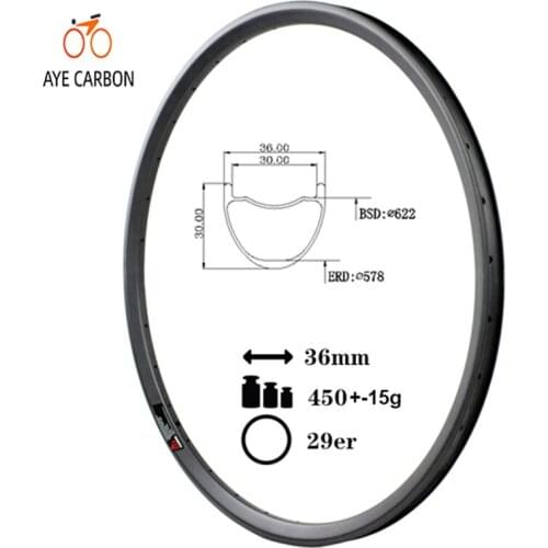 T700 29er tubeless ready and hookless 36mm wide 30mm depth carbon MTB rims 29inch carbon symmetric XC mountain bike rims
