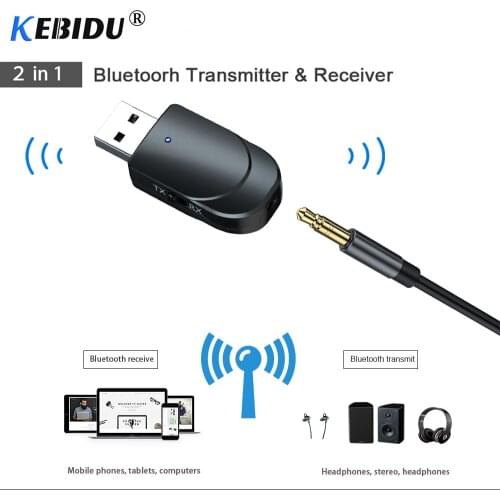 Kebidu 2 in 1 Bluetooth Transmitter Receiver Wireless Bluetooth 5.0 Music Adapter Mini 3.5mm AUX Stereo For Car Kit Music TV