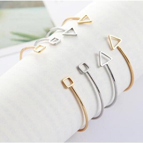Hot Japan and Korea Simple Style Hollow Double Triangle Square Adjustable Opening Bangles Exquisite Geometric Bracelet