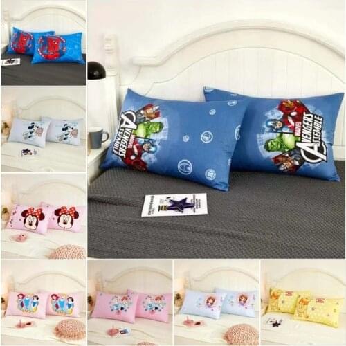 Disney Cotton Cartoon Baby Kids Pillowcases 2Pcs Avengers Spiderman Big Hero Winnie Baymax Pillow Cover Decorative Pair 48x74cm