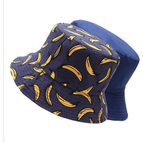 Banana pineapple strawberry fruit print double-sided fisherman cap tide men and women street hip hop sun hats lovers basin hat