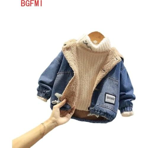 2021 Denim Jacket For Girls Boys Fall Winter Cashmere Thicken Jeans Coat Children Clothes Warm Outerwear Baby Denim Jackets 1-5Y