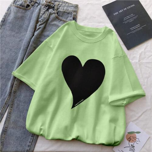 Loose Plus Size Womens 2021 Summer New Heart-shaped Print Pattern Round Neck All-match Short-sleeved T-shirt Women
