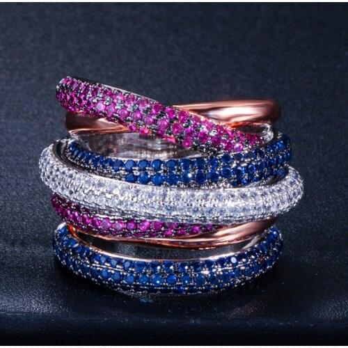 Hot Sale New 2019 Luxury Jewelry 10KT White Gold Fill 5 Rows Color AAAAA Cubic Zirconia Pave CZ Wedding Cross Band Ring Gift