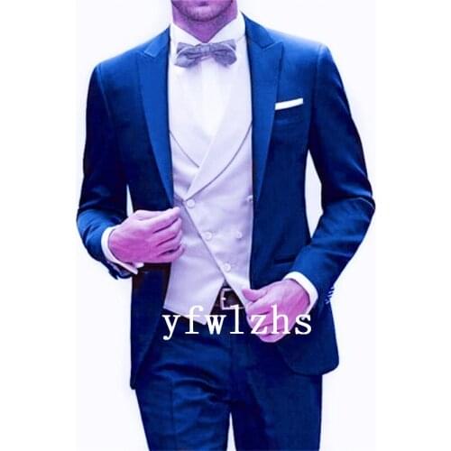 Handsome Groomsmen Peak Lapel Groom Tuxedos Wedding Dress Men Suits Blazer Prom Dinner (Jacket+Pants+Tie+Vest) A661