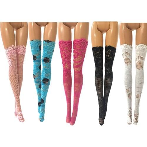 NK 5 Pcs/Set Mixed Style Doll Colourful Lace Stocking Handmade Fashion Doll Accessories For Barbie Doll Dress Baby Girl Gift DZ