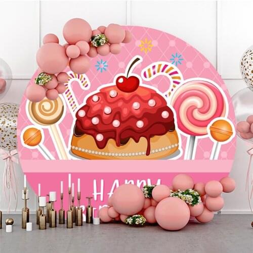 Laeacco Candy Cake Kids Happy Birthday Party Round Circle Backdrops For Photography Portrait Customized Poster Photo Backgrounds