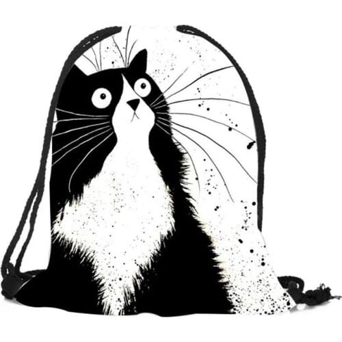 Cute Cat Printing Drawstring Gym Bag School Library Swimming Travel Adult Teenagers Sports Backpack Daypack