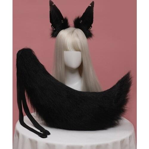 Animal Wolf Ears Headdress Tail Set Plush Handmade Costume Set Anime for Halloween Christmas Cosplay Accessories