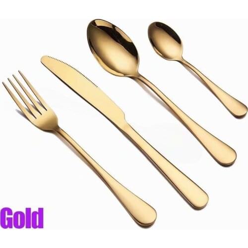 Golden Cutlery Set Stainless Steel Tableware Forks Knives Spoons Kitchen Dinner Set Mirror Dinnerware Steel Cutlery Set Flatware