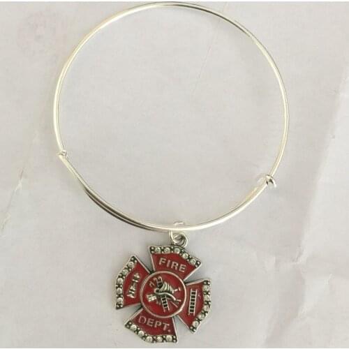 New Arrival Metal studded with sparkling crystal FIRE DEPT Badge charm Bangle