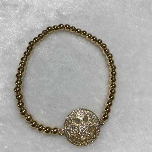 Wholesale Beautiful popular good quality inlay zircon Smiling face 4 mm round bead bracelet Elastic rope