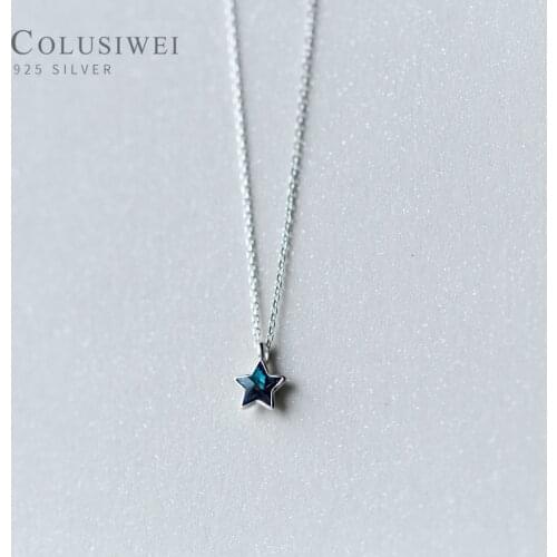 Colusiwei Genuine 925 Sterling Silver Blue Crystal Cute Star Pendant Necklace for Women Link Chain Fine Jewelry Student Gift