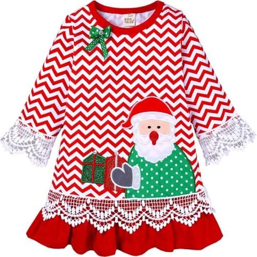 Christmas Dress For Girls Toddler Kids Long Sleeve Evening Dresses Cartoon Santa Claus Baby Girls Clothes Party Princess Costume