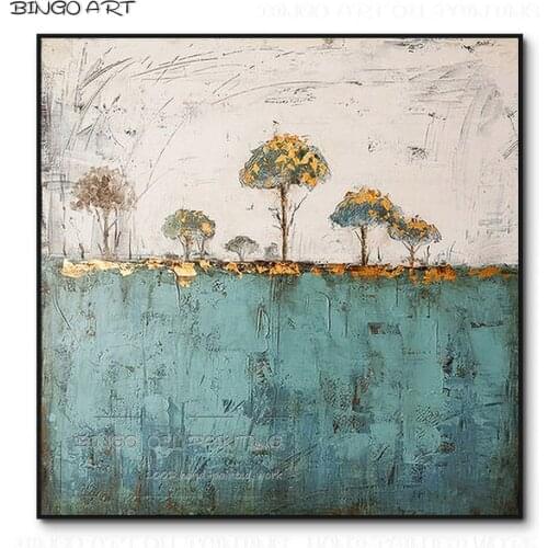 Hand-painted High Quality Abstract Landscape Tree Oil Painting on Canvas Beauty Wall Art Fashion Abstract Gold Tree Oil Painting