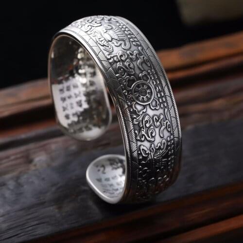 S999 pure silver retro craft Thai silver flower open hollow female bracelet S925 sterling silver women men bracelet adjust