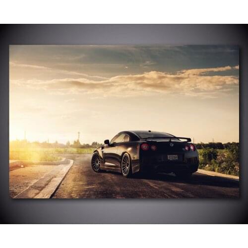 SuperCar Nissan GTR Vehicle Sunset Black Sport Car Wall Art Picture Posters and prints Canvas Painting Modern Home decoration