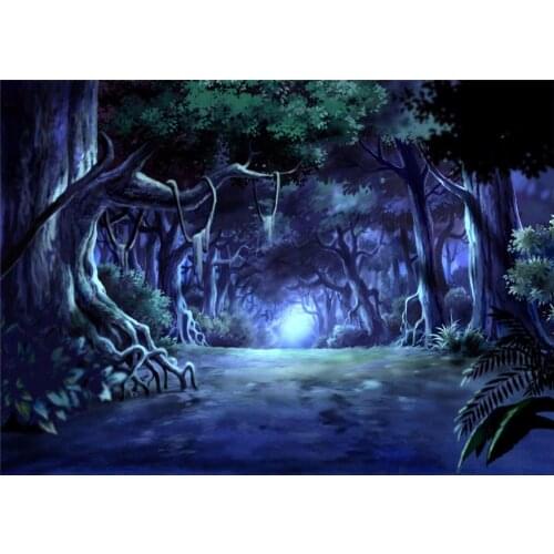 VinylBDS Night Photo Backdrop Blue Background Forest Tree Root Fantasy Photo Studio For Halloween Party Photobooth Background