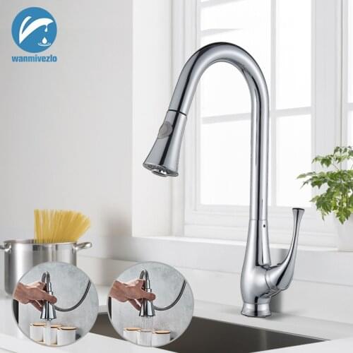 Pull Out Kitchen Sink Faucet Single Handle Cold&Hot Water 2 Function Spout-stream and Sprayer Swivel 360 Degree Water Mixer Tap