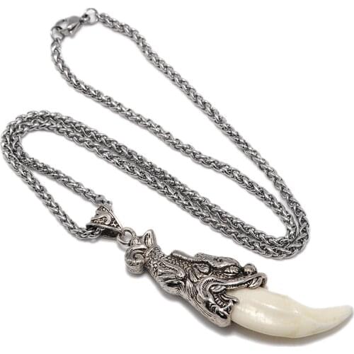 YX009 Dragon Tooth Pendant Necklace Stainless Steel Necklace Tibetan Amulet Fangs Necklace Vintage Bone Choker for gift