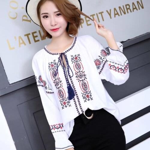 2021 Cheshanf Ethnic Boho Embroidered Blouse Summer Autumn Women Long Sleeve Blouse Ladies Girls Pullover Tops Blusa