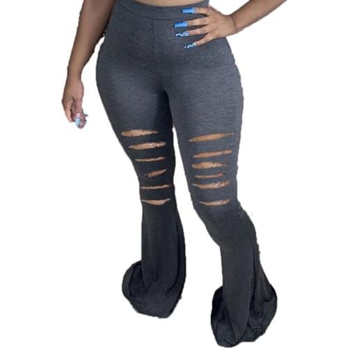 Womens Fashion Casual Solid Color Burnt Flower Flared Trousers